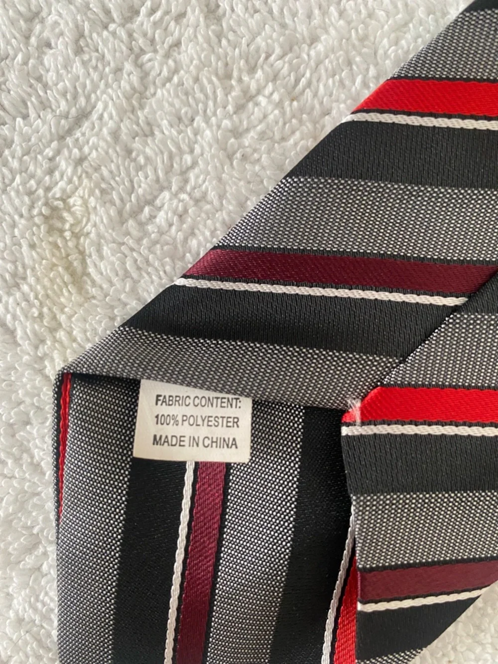 Striped Silk clip-on Tie in Gray, Black & Red